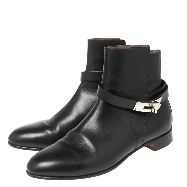 Pre Owned Hermes Black Leather Neo Ankle Boots Size 39 