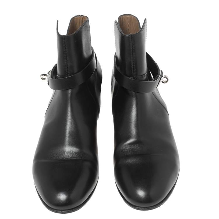 Pre Owned Hermes Black Leather Neo Ankle Boots Size 39 