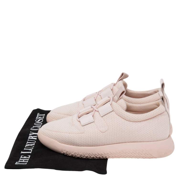 Pre Owned Hermes Light Pink Mesh and Leather Team Sneakers Size 36