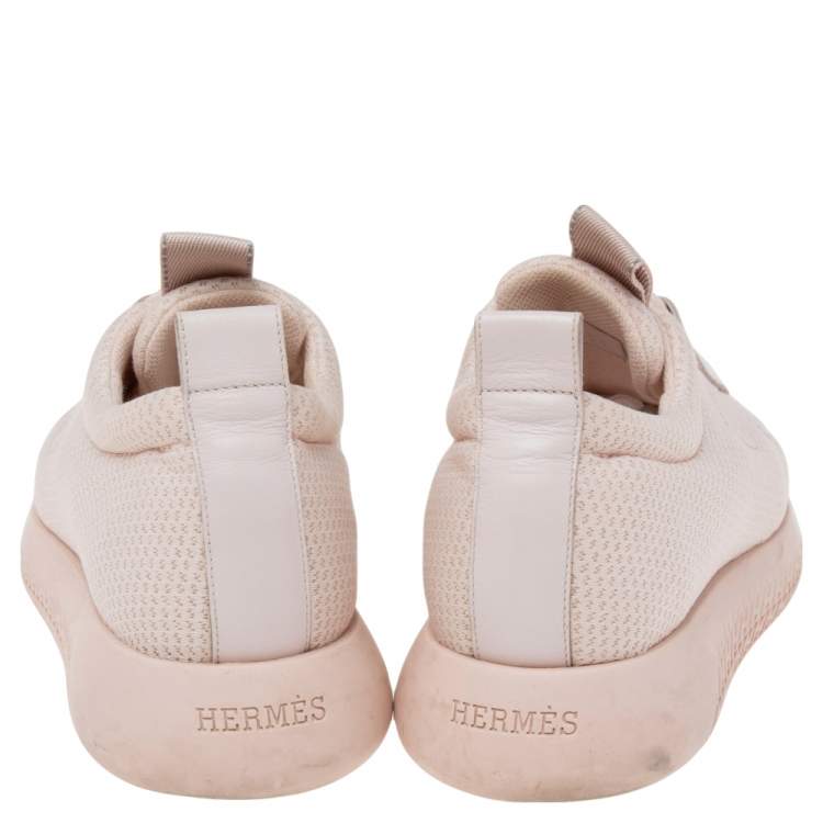 Pre Owned Hermes Light Pink Mesh and Leather Team Sneakers Size 36