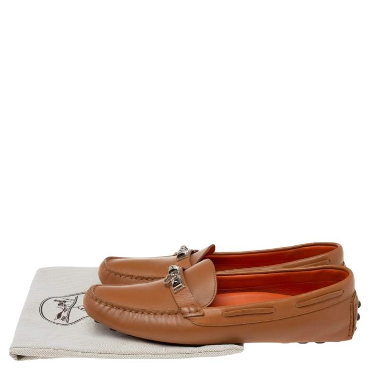 Pre Owned Hermès Brown Leather Irving Slip On Loafers Size 38 