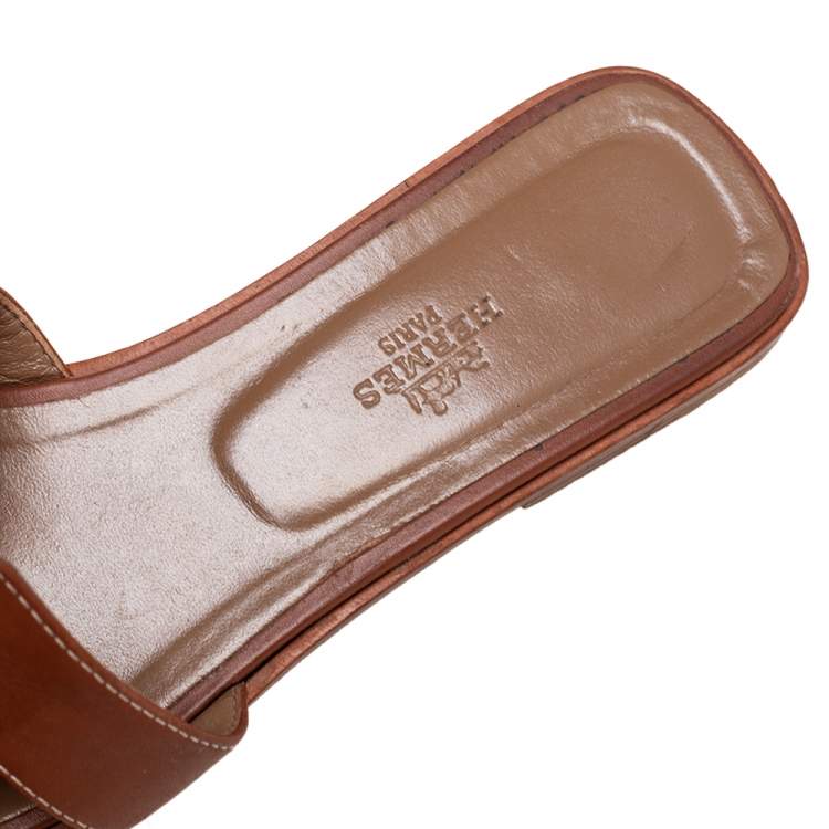 Pre Owned Hermes Brown Leather Oran Sandals Size 40