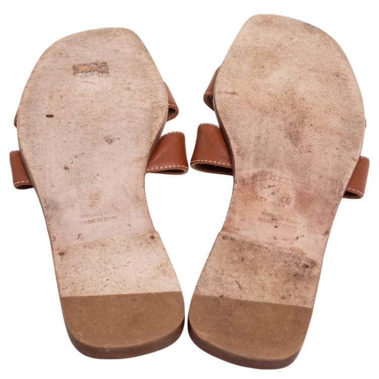 Pre Owned Hermes Brown Leather Oran Sandals Size 40
