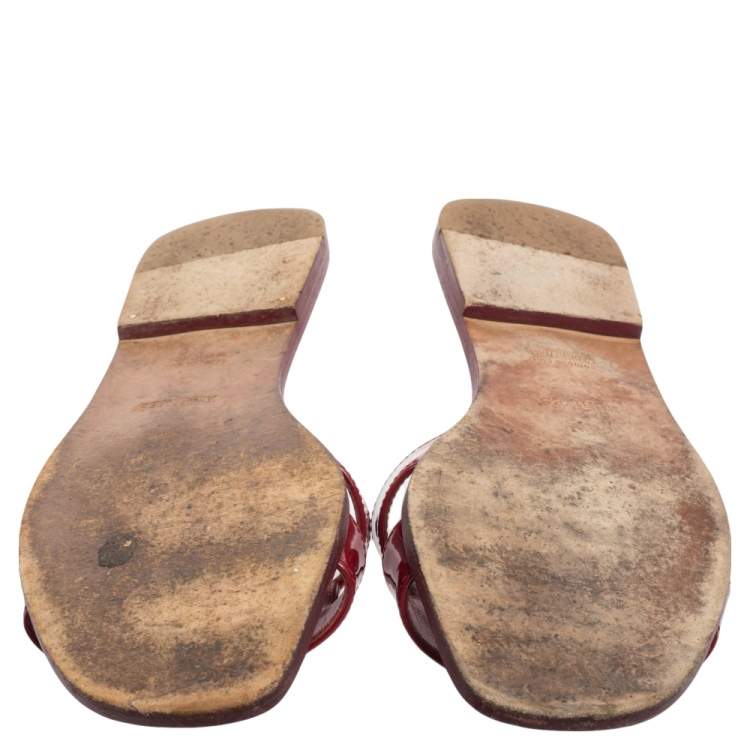 Pre Owned Hermes Burgundy Patent Leather Oran  Sandals Size 41
