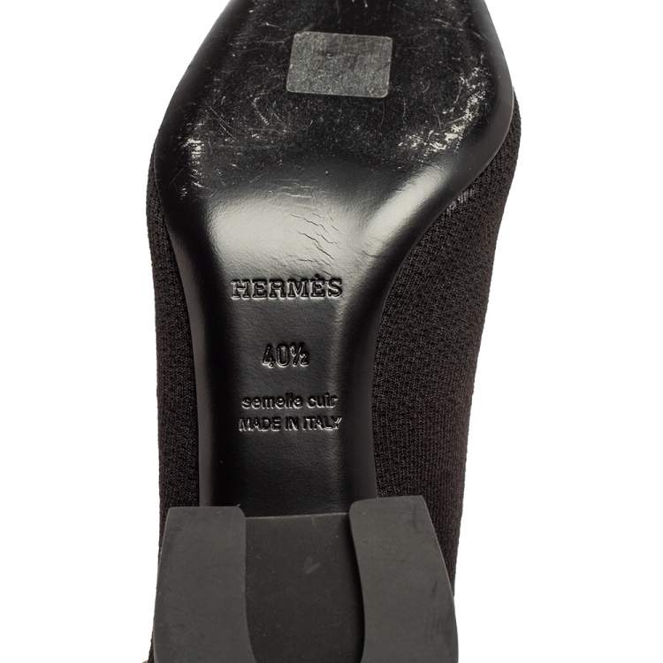 Pre Owned Hermes Black Knit Fabric Volver Boots Size 40.5
