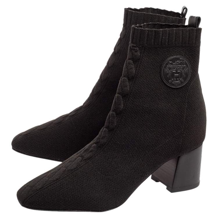 Pre Owned Hermes Black Knit Fabric Volver Boots Size 40.5