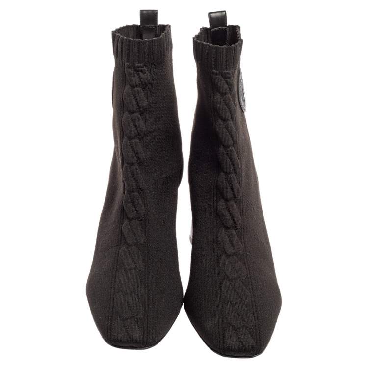 Pre Owned Hermes Black Knit Fabric Volver Boots Size 40.5