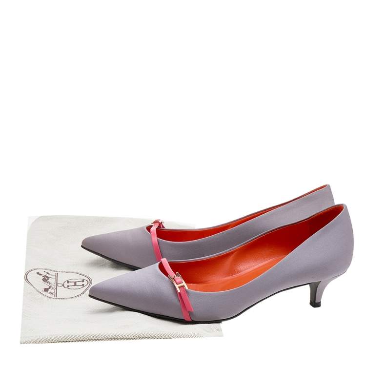 Pre Owned Hermes Grey Satin Lauren Pumps Size 37