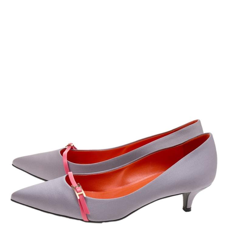Pre Owned Hermes Grey Satin Lauren Pumps Size 37
