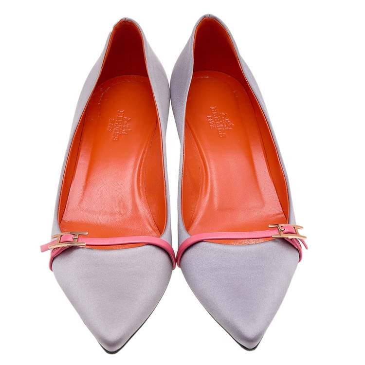 Pre Owned Hermes Grey Satin Lauren Pumps Size 37