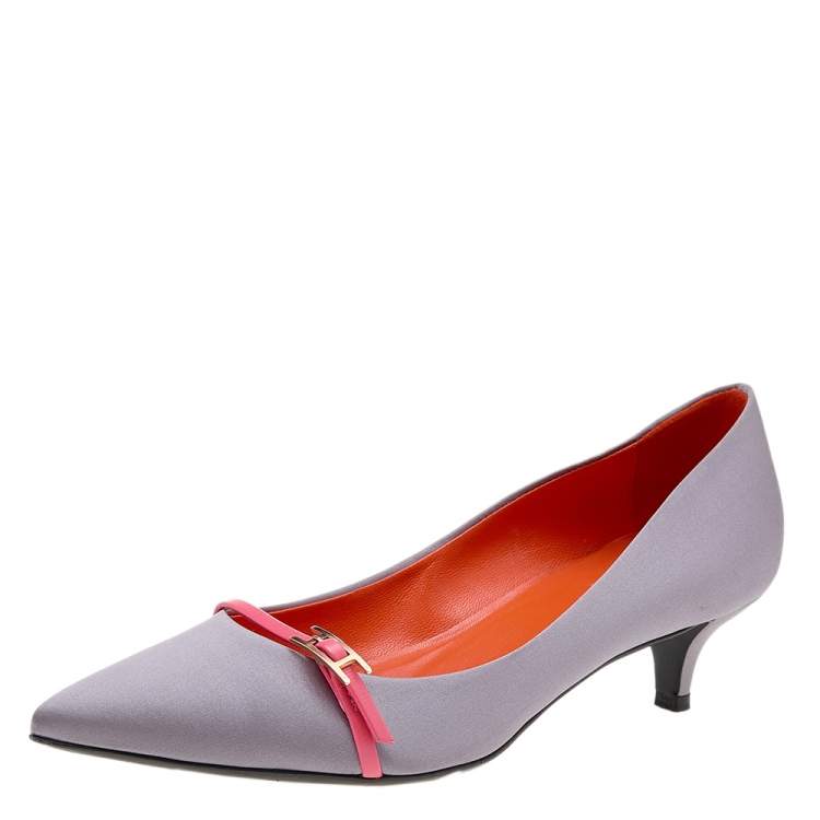 Pre Owned Hermes Grey Satin Lauren Pumps Size 37