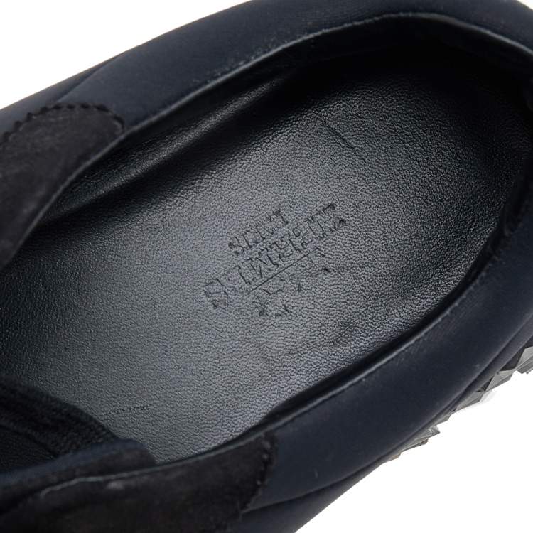 Pre Owned Hermes Black/Navy Blue Suede And Neoprene Bouncing Sneakers Size 38