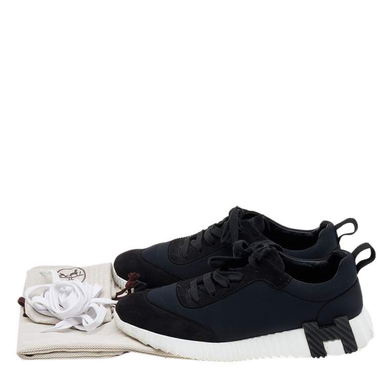 Pre Owned Hermes Black/Navy Blue Suede And Neoprene Bouncing Sneakers Size 38