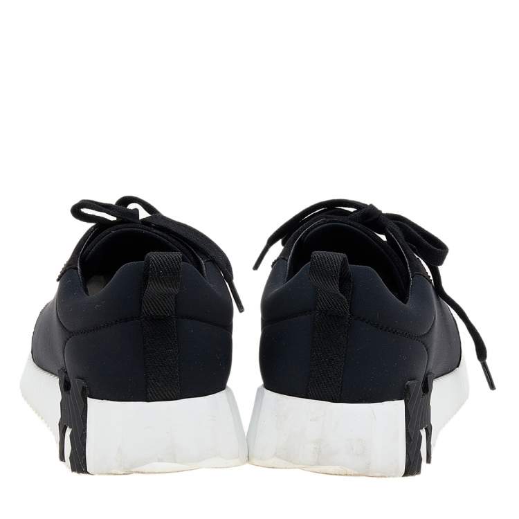 Pre Owned Hermes Black/Navy Blue Suede And Neoprene Bouncing Sneakers Size 38