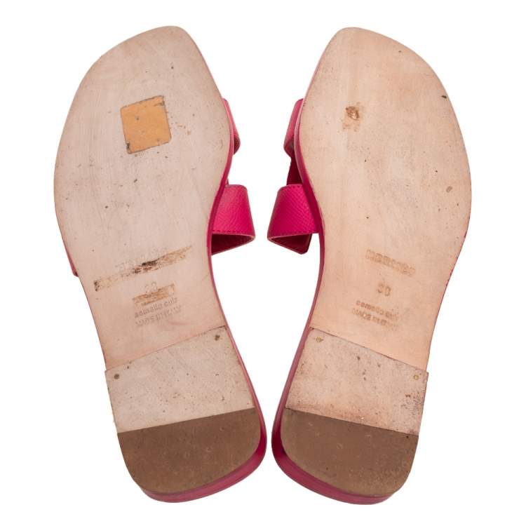 مملوكة مسبقًا Hermes Pink Leather Oran Flat Slides Size 38 