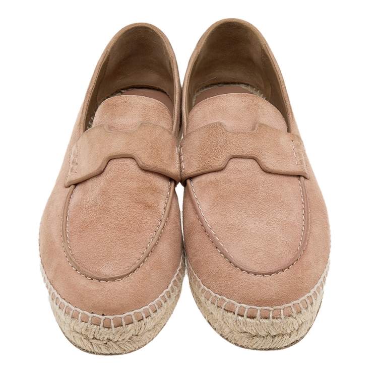 Pre Owned Hermes Pale Pink Suede Trip Espadrille Flats Size 39