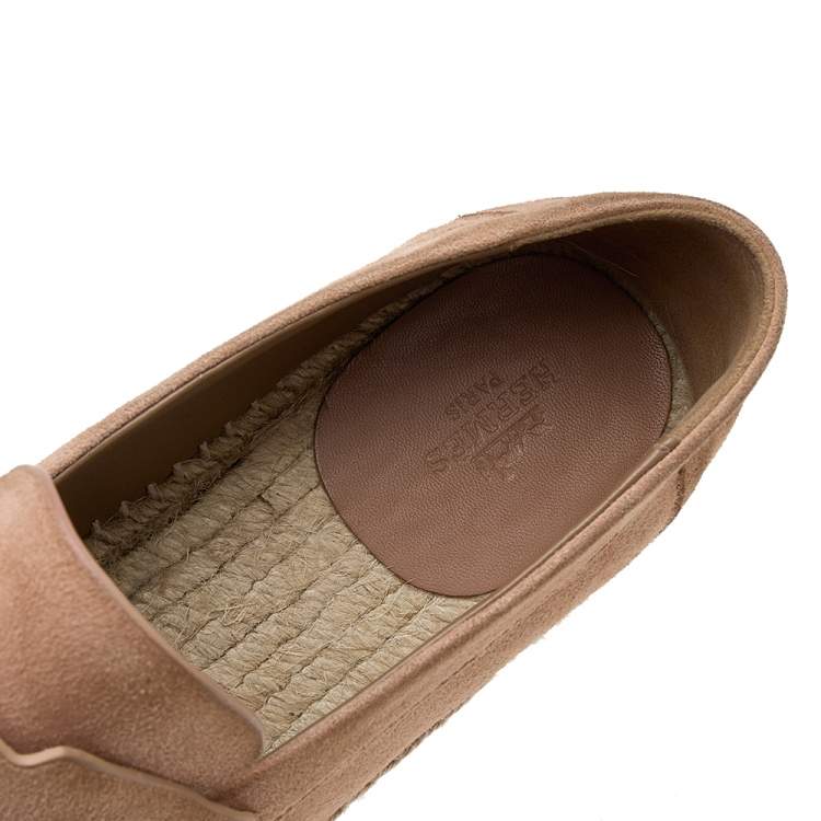 Pre Owned Hermes Pale Pink Suede Trip Espadrille Flats Size 39