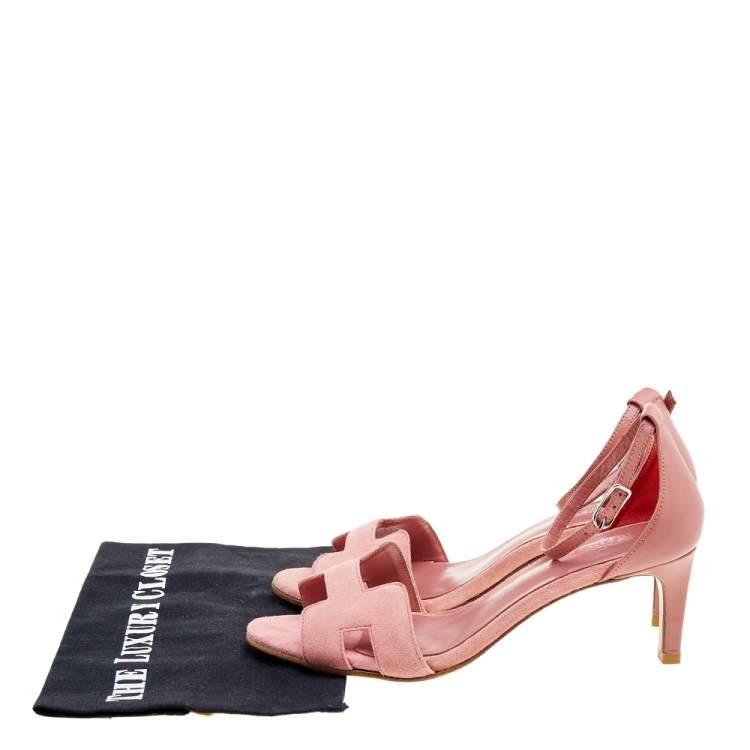 Pre Owned Hermes Pink Leather And Suede Highlight Ankle Strap Sandals Size 40