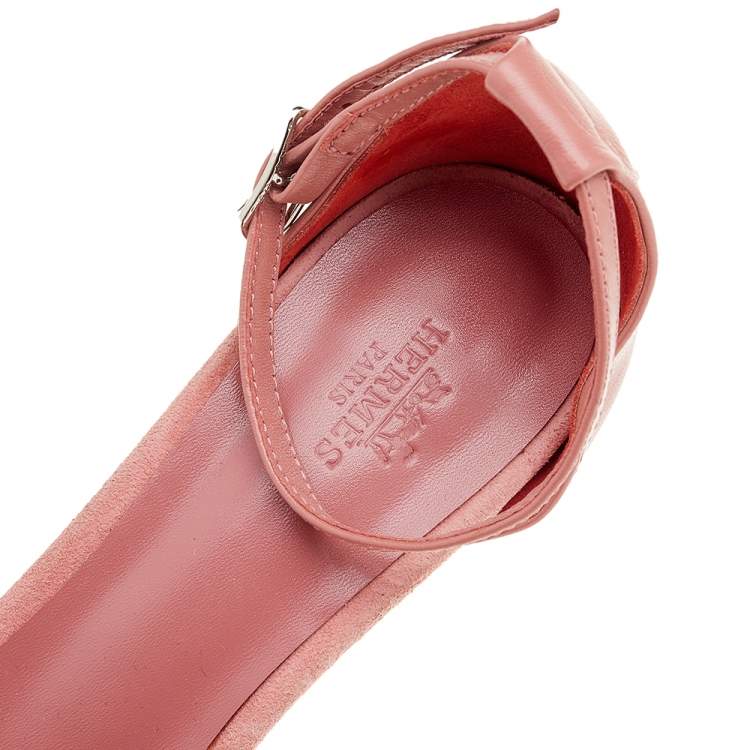 Pre Owned Hermes Pink Leather And Suede Highlight Ankle Strap Sandals Size 40