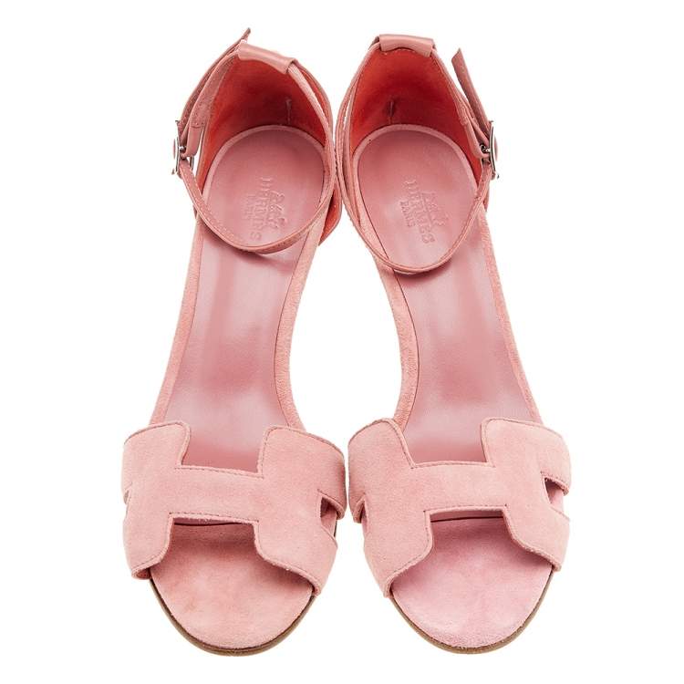 Pre Owned Hermes Pink Leather And Suede Highlight Ankle Strap Sandals Size 40