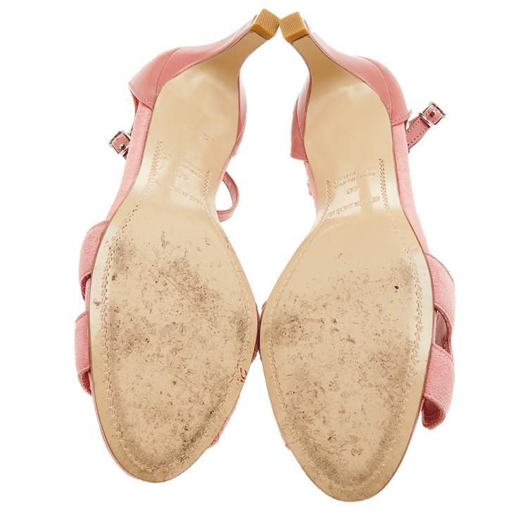 Pre Owned Hermes Pink Leather And Suede Highlight Ankle Strap Sandals Size 40