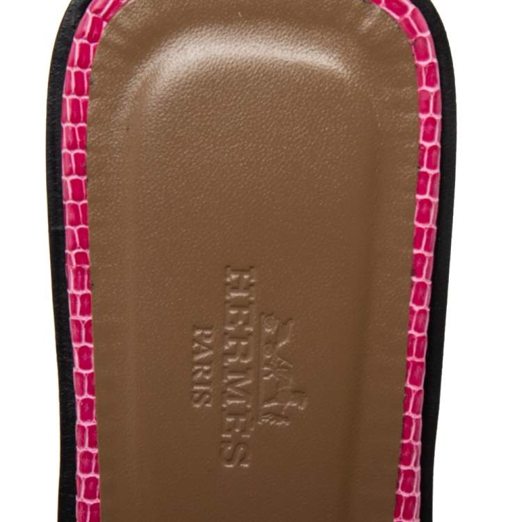 Pre Owned Hermes Pink Lizard Leather Oran Flats Size 37.5 