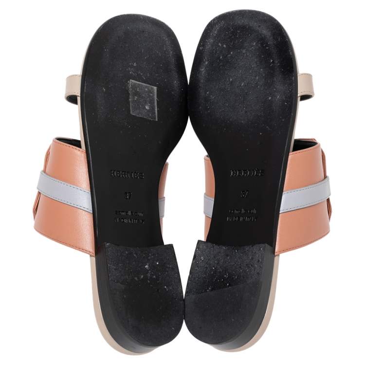 Pre Owned Hermes Multicolor Leather Avenue Flats Size 37