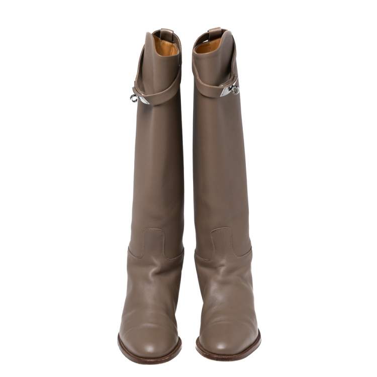 Pre Owned Hermes Light Brown Leather Jumping Boots Size 37