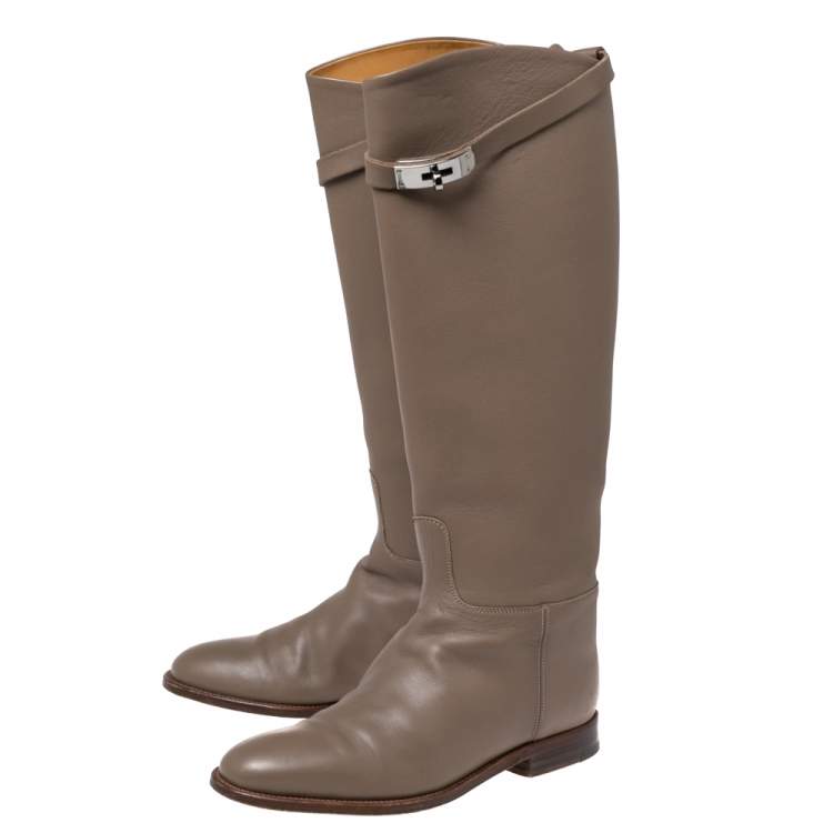 Pre Owned Hermes Light Brown Leather Jumping Boots Size 37