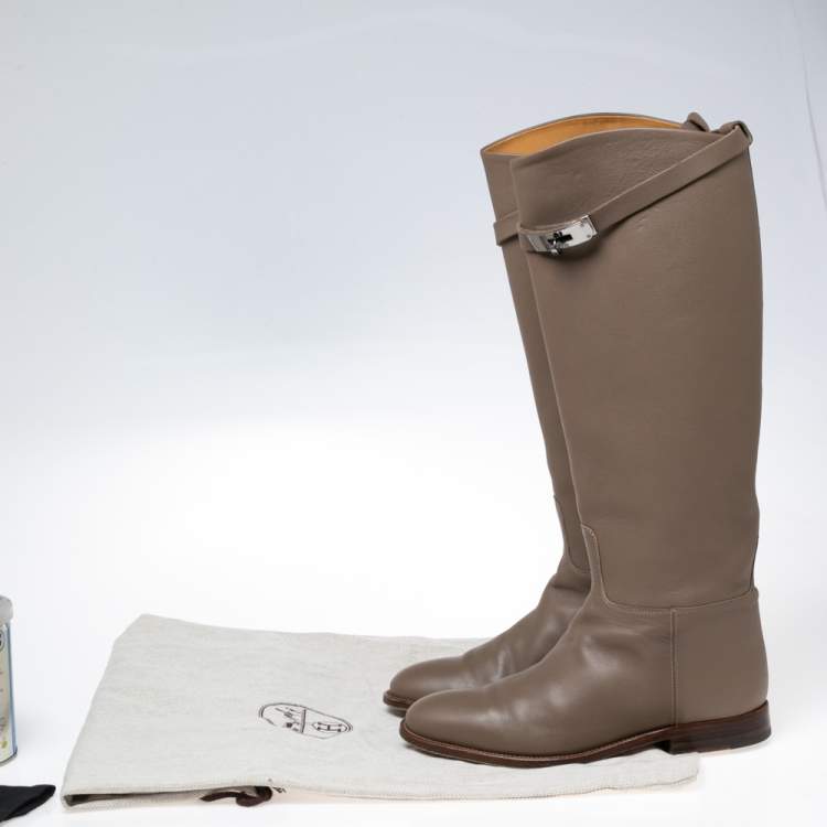 Pre Owned Hermes Light Brown Leather Jumping Boots Size 37