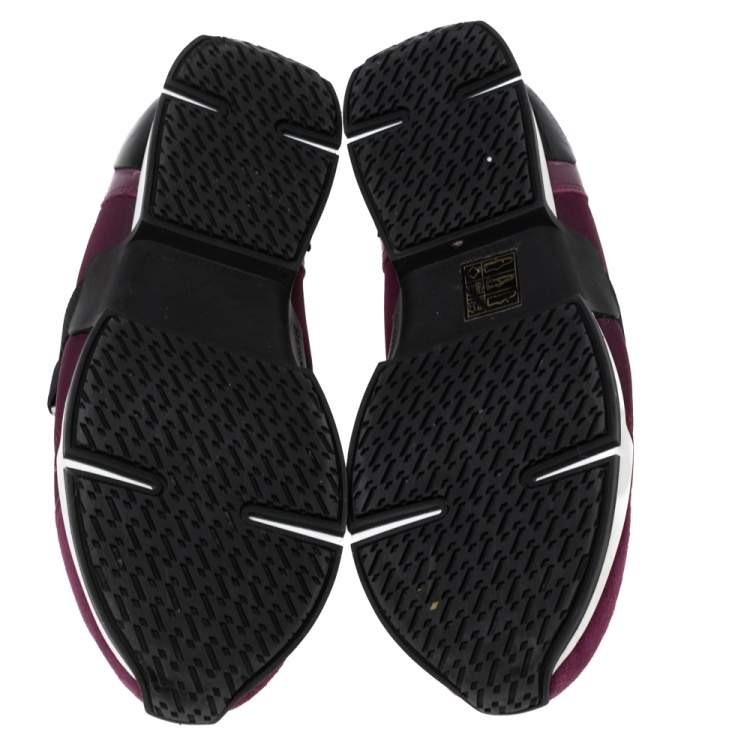 Pre Owned Hermès Burgundy Neoprene and Leather Elastic Buckle Strap Run Slip-On Sneakers Size 36.5