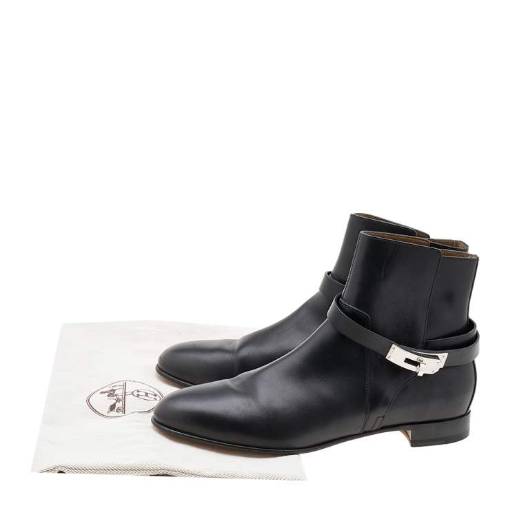 Pre Owned Hermès Black Leather Neo Ankle Length Boots Size 40