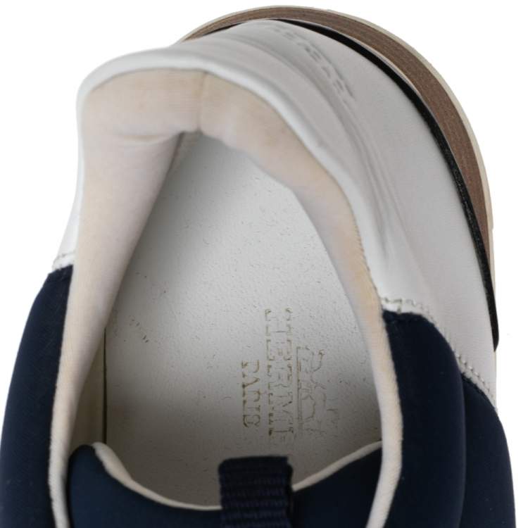 Pre Owned Hermes Navy Blue/White Nylon And Leather Buster Low Top Sneakers Size 36