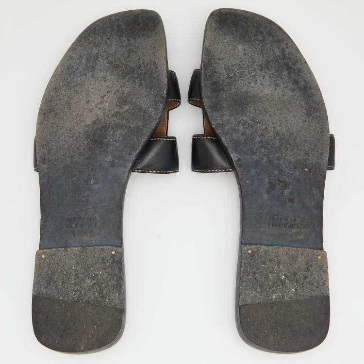 مملوكة مسبقًا Hermes Black Leather Oran Flats Size 39