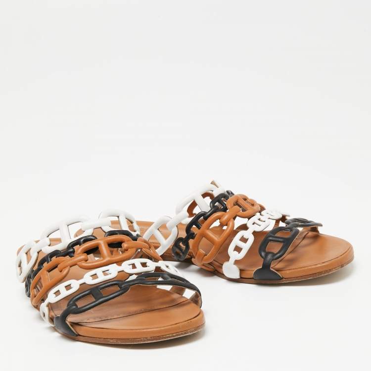 Pre Owned Hermes Multicolor Leather Thalassa Flats Size 37