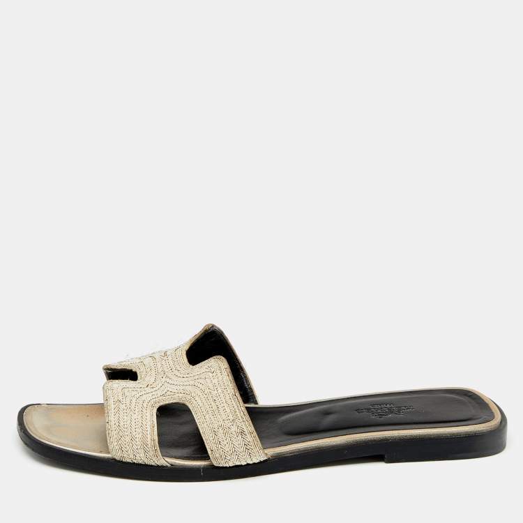 Pre Owned Hermes Metallic Twisted Metal Thread Oran Flats Size 37.5