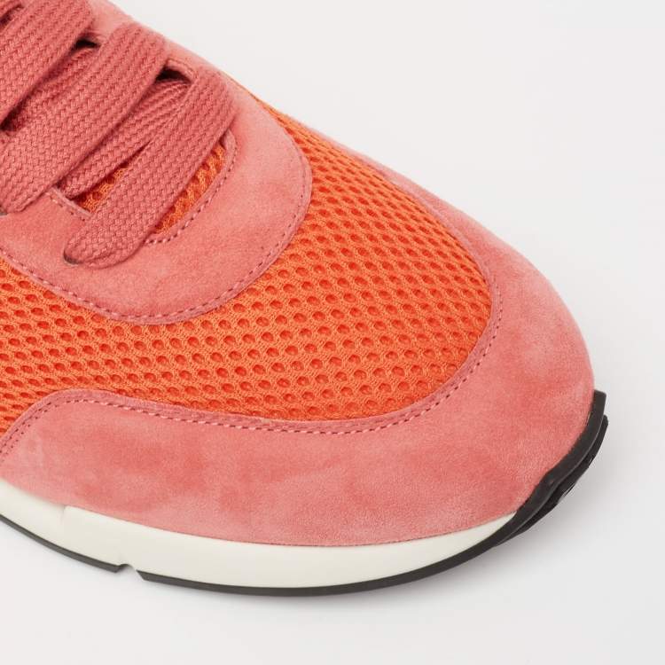 Pre Owned Hermes Pink Suede And Mesh Player Low Top Sneakers Size 38.5