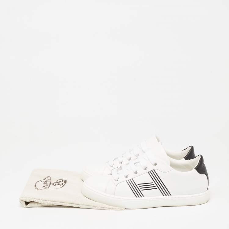 Pre Owned Hermes White Leather Avantage Low Top Sneakers Size 37.5