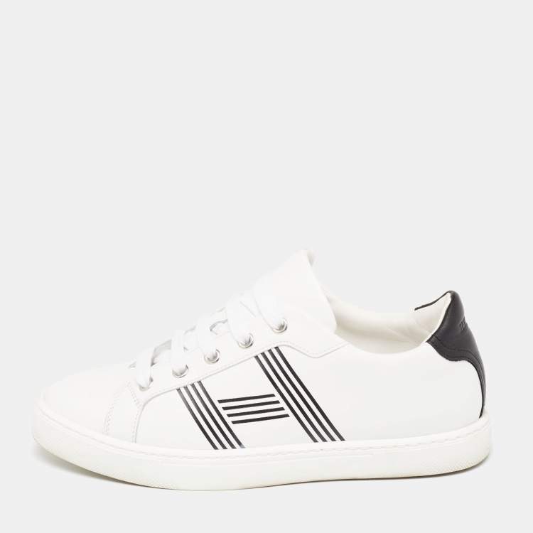 Pre Owned Hermes White Leather Avantage Low Top Sneakers Size 37.5