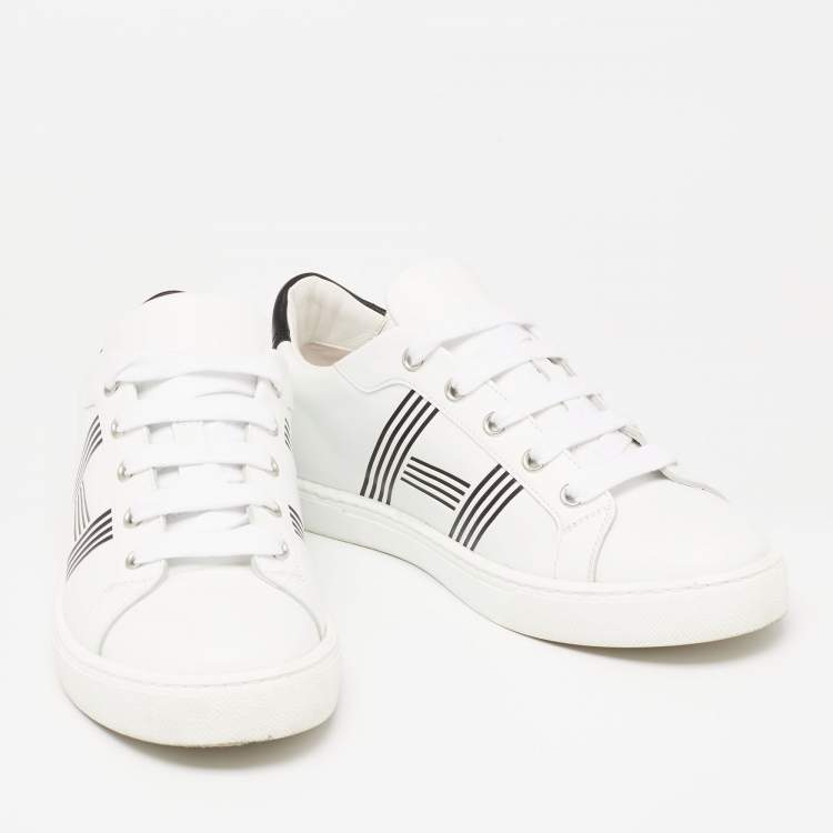 Pre Owned Hermes White Leather Avantage Low Top Sneakers Size 37.5
