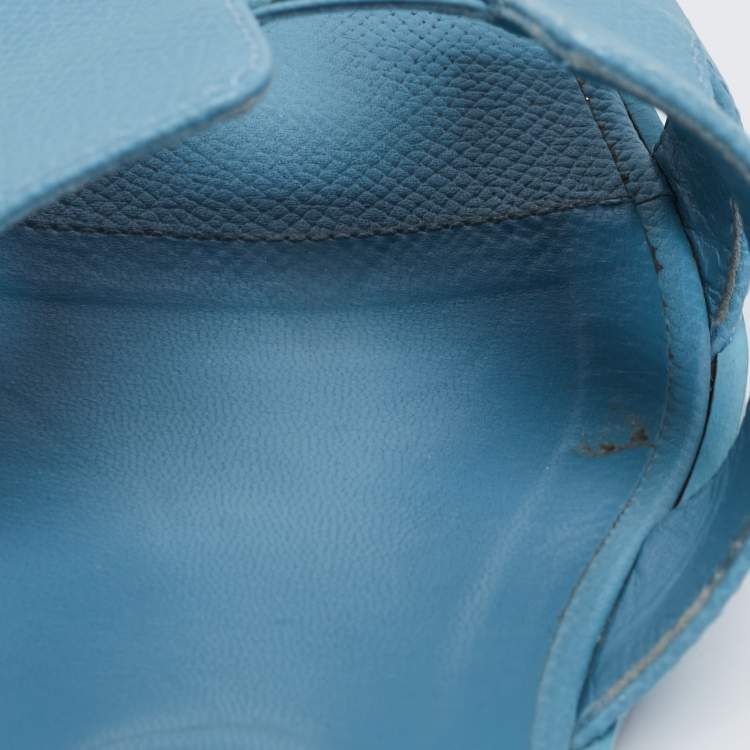 Pre Owned Hermes Light Blue Leather Oran Flat Slides Size 39