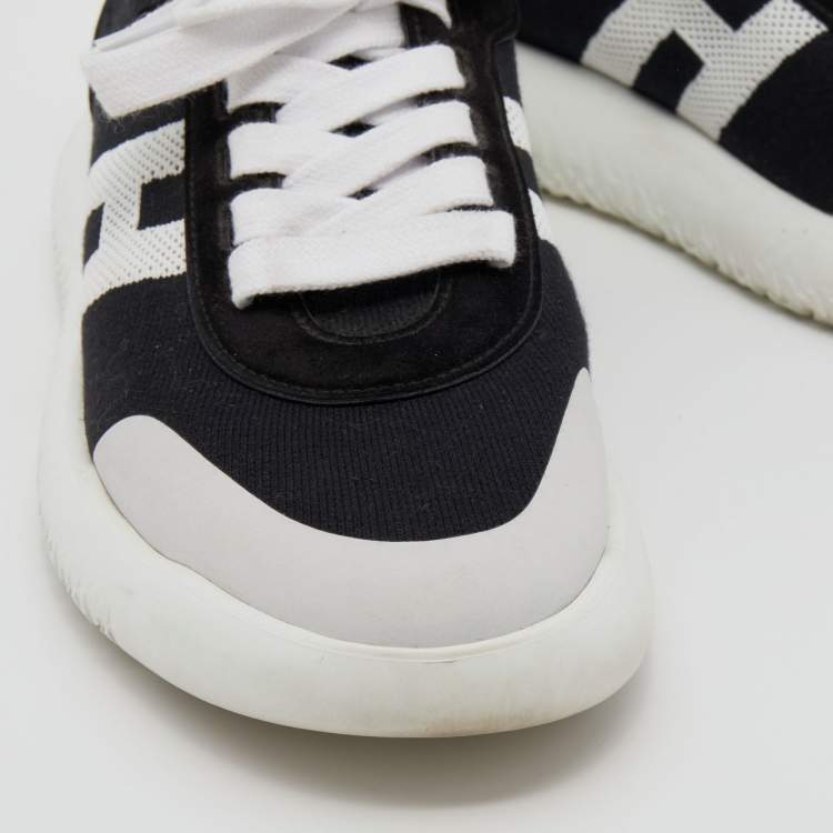 Pre Owned Hermes Black/White Suede And Knit Fabric Low Top Sneakers Size 39.5