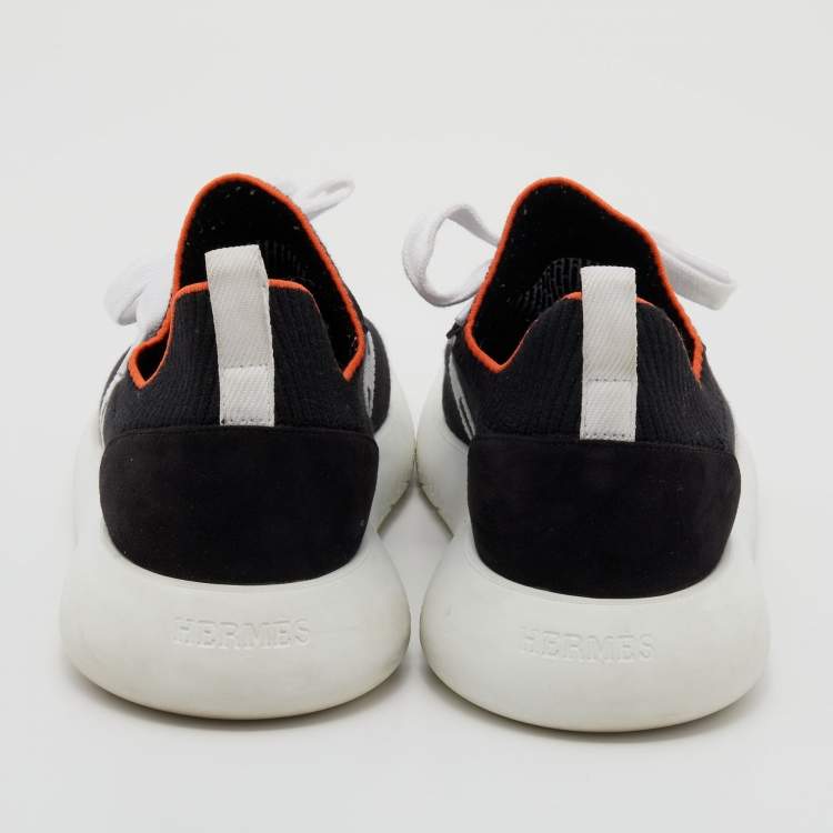 Pre Owned Hermes Black/White Suede And Knit Fabric Low Top Sneakers Size 39.5