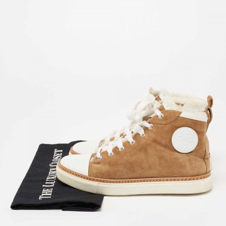 Pre Owned Hermes Brown/White Suede And Leather Sneakers Size 37.5