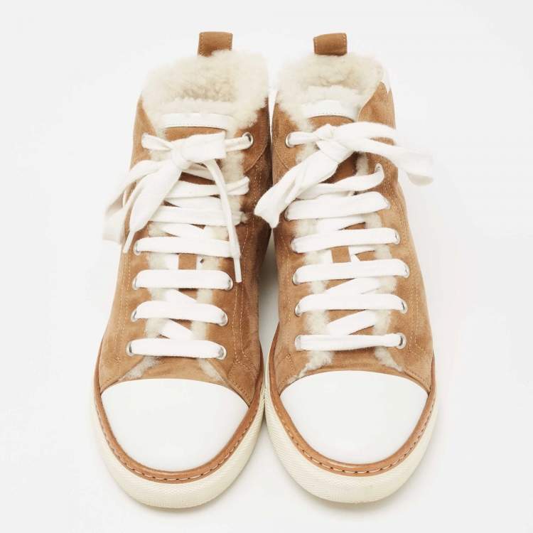 Pre Owned Hermes Brown/White Suede And Leather Sneakers Size 37.5