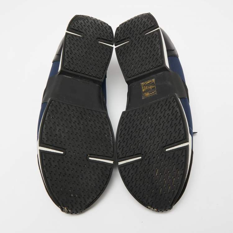 Pre Owned Hermes Black/Navy Blue Neoprene And Leather Run Sneakers Size 39
