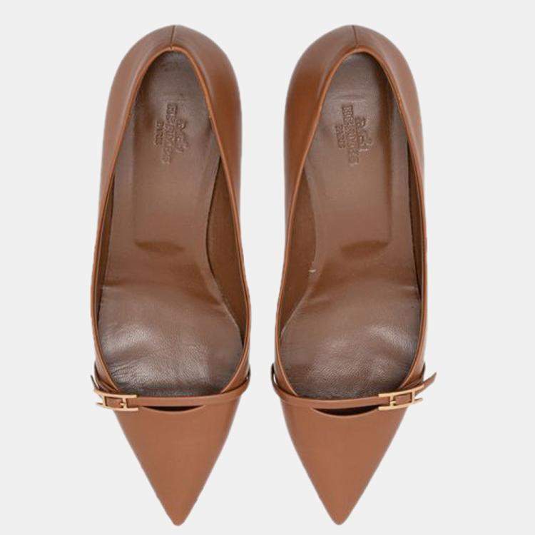 Pre Owned Hermes Brown Chevre Velours Leather Blush 40 Pumps Size EU 39