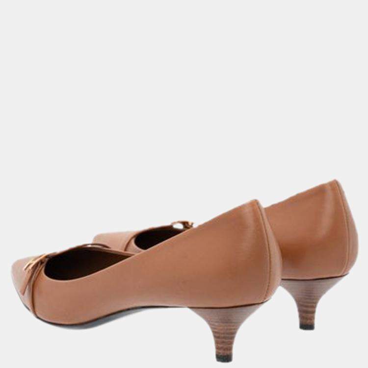 Pre Owned Hermes Brown Chevre Velours Leather Blush 40 Pumps Size EU 39