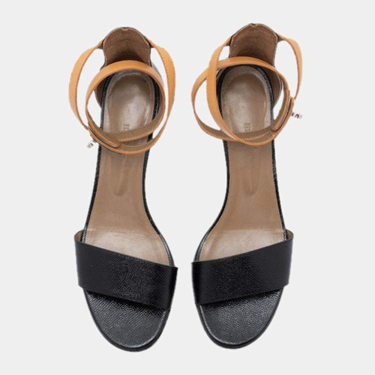 Pre Owned Hermes Tricolor Leather Manege Ankle Wrap Sandals Size EU 39