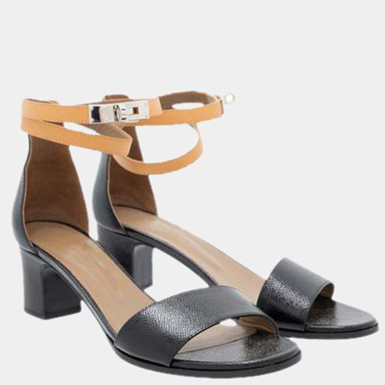 Pre Owned Hermes Tricolor Leather Manege Ankle Wrap Sandals Size EU 39